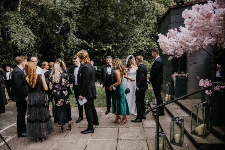 Bride and groom greeting wedding guests during their receiving line – captured by Darren Byrne, Wedding Photographer in Ireland.